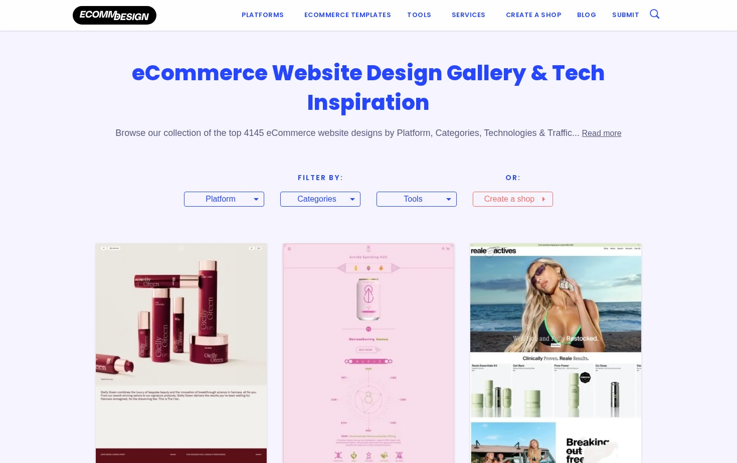 eCommerce Website Design Gallery & Tech Inspiration 页面快照